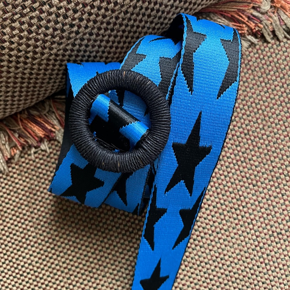 Star Patterned Black and Blue Reversible Belt!!